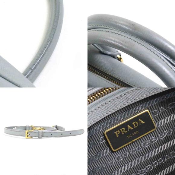 Prada PRADA handbag diagonal shoulder bag logo leather light gray gold ladies - Picture 4 of 5